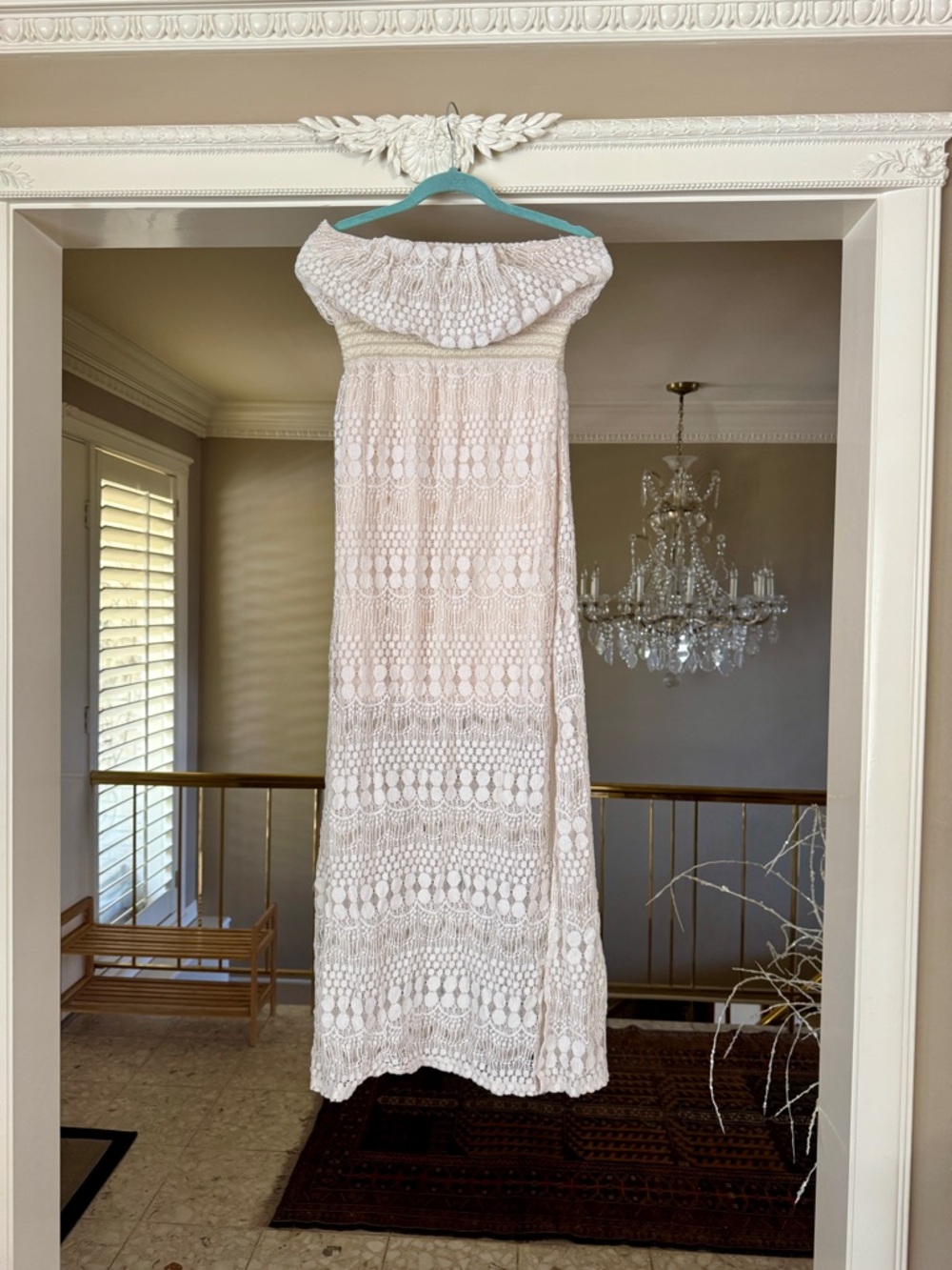 Vanity Cream Strapless Crochet midi Dress